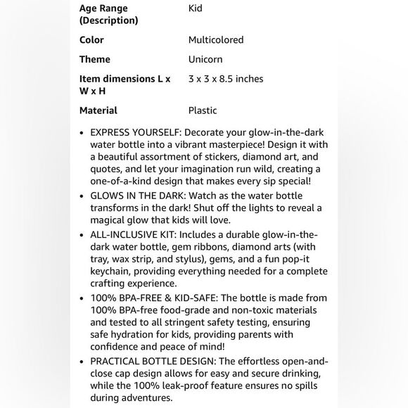 Decorate Your Own Glow-in-the-dark Water Bottle Kit for Girls NIB - Picture 10 of 14